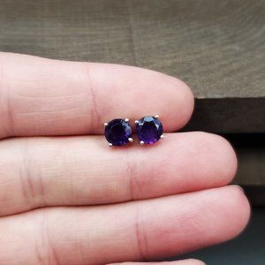 Sterling Silver 6mm Round Amethyst Fancy Stud Earrings